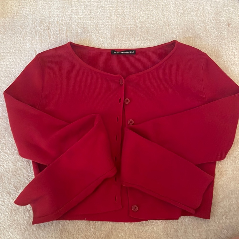 brandy red cropped cardigan